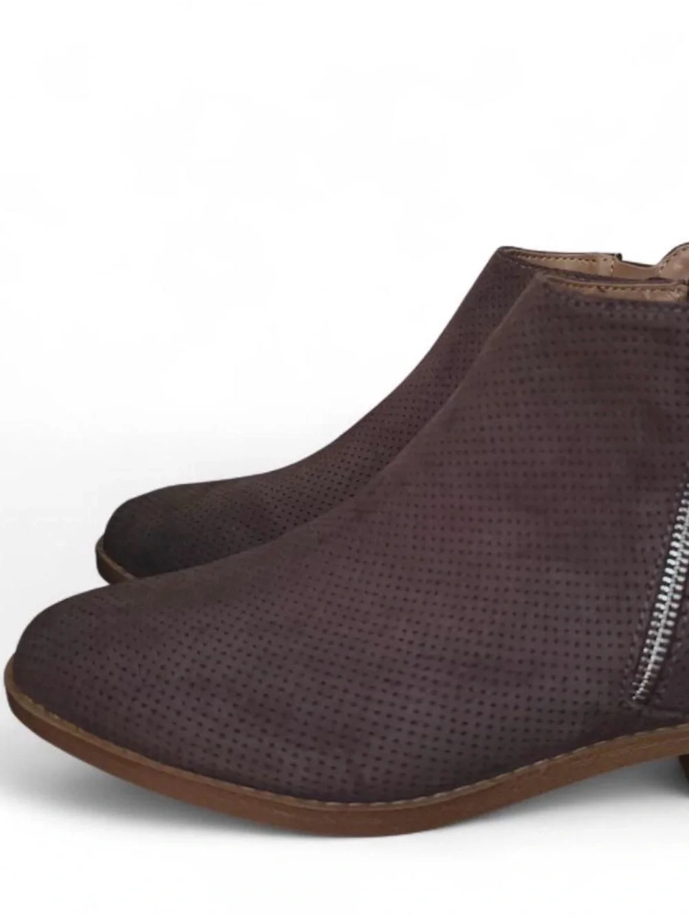 Universal Thread Perforated Gray Suede Ankle Boots